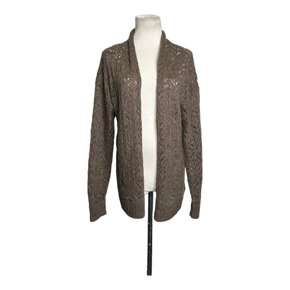 Cotton Emporium brown long sleeves open knit cardigan size Large - Picture 9 of 9